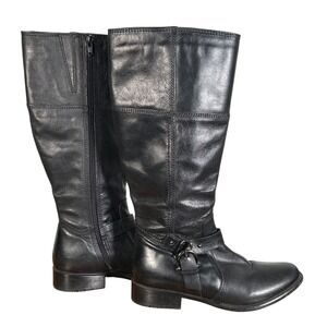Clarks Womens Black Leather Tall Riding Boots Buckle Moto Equestrian Size 8.5M